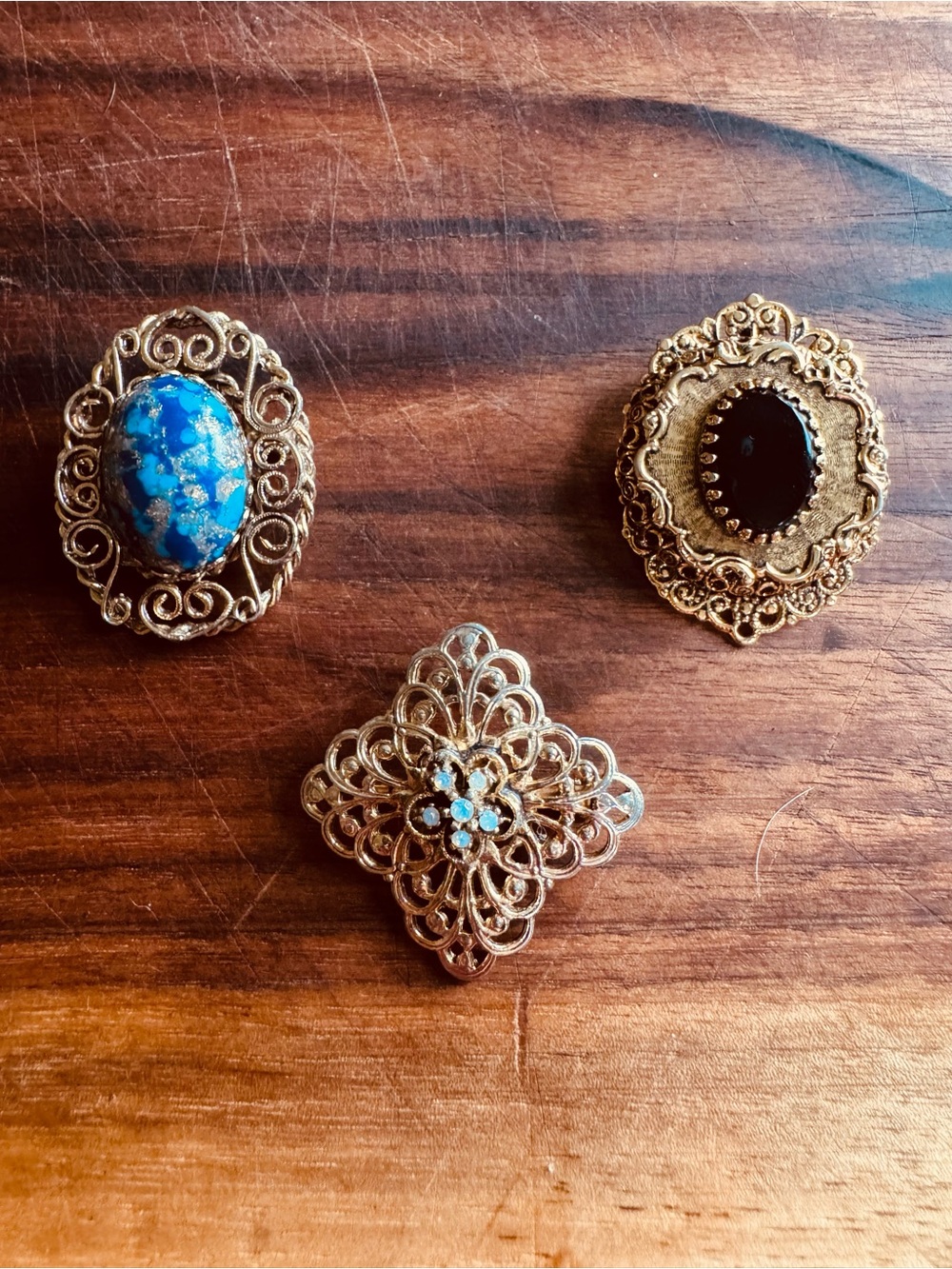 Vintage Gold Tone Brooches Set of Three